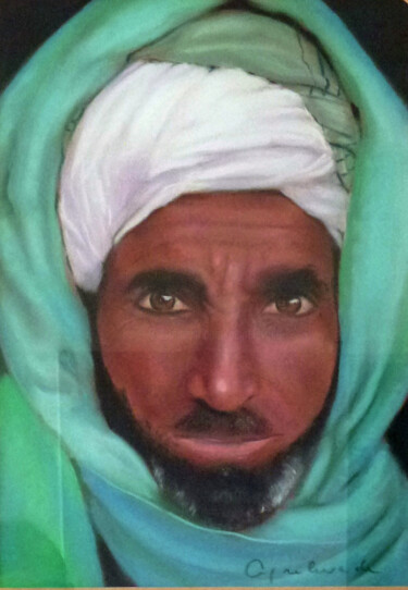Etude orientaliste au pastel: portrait d'un homme afghan